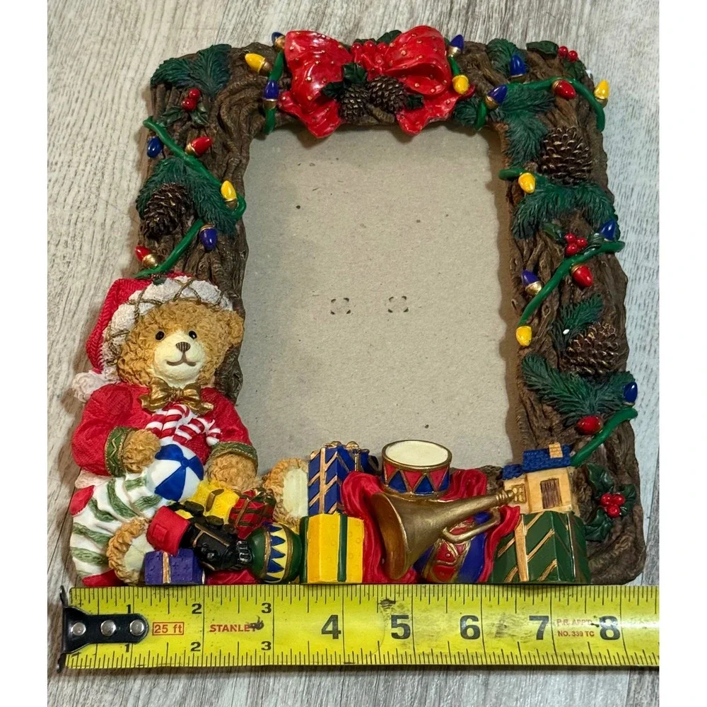 Vintage CWC Christmas Teddy Bear 3D Resin Picture Frame Holiday Decor 8x8.5